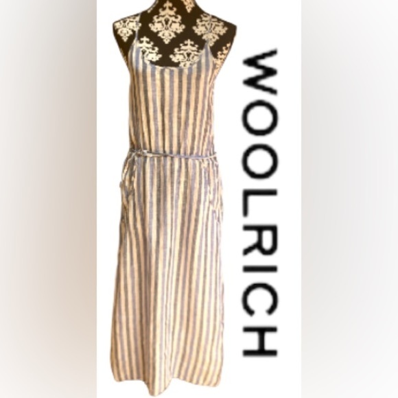 Woolrich Dresses & Skirts - Woolrich Linen Maxi Summer Dress Belt Size Small Blue White Striped